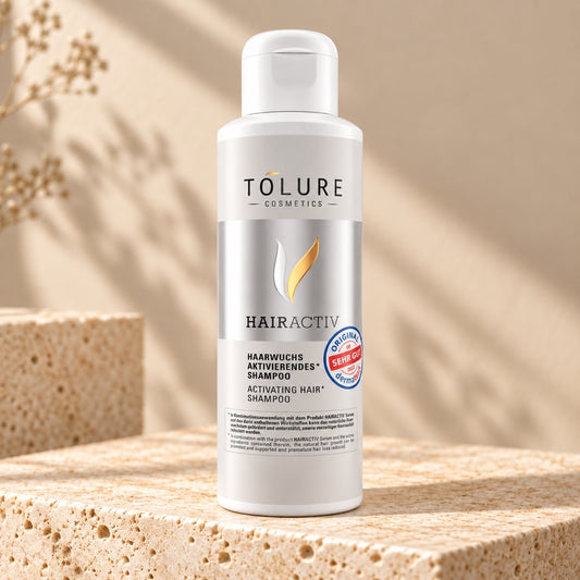 Tolure HairActiv Activating Shampoo 200 ml på lyst stenpodie.