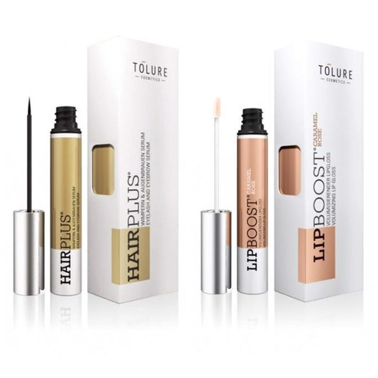 Tolure – Hairplus Vippeserum + LipBoost Caramel Rosé Sæt